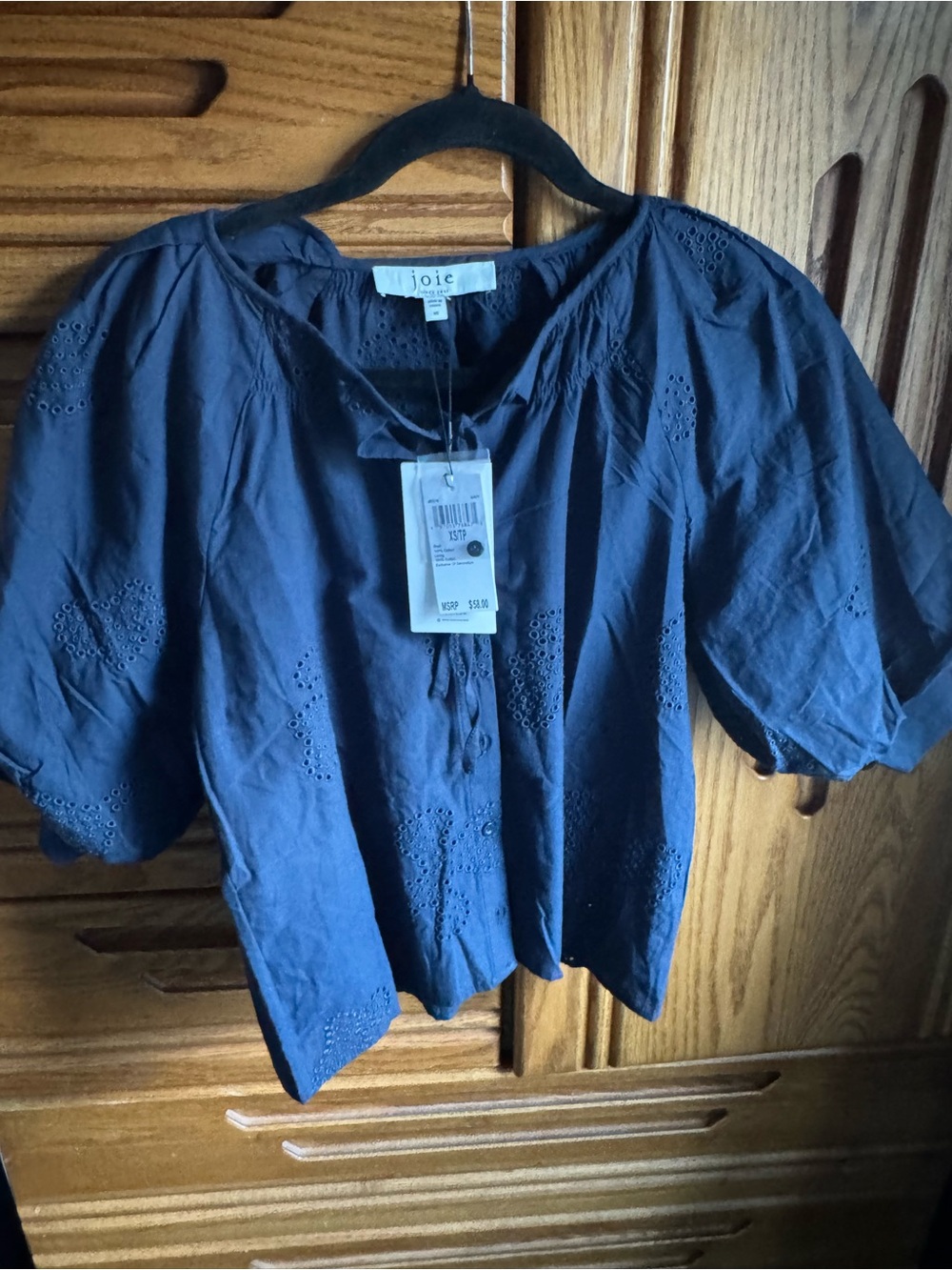 Joie Dark Navy Eyelet Peasant Top size XS
